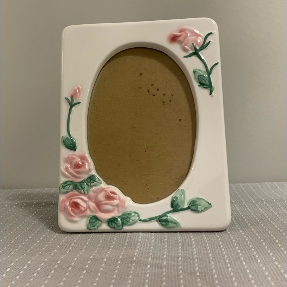 Floral Ceramic Photo Frame - Pink Roses